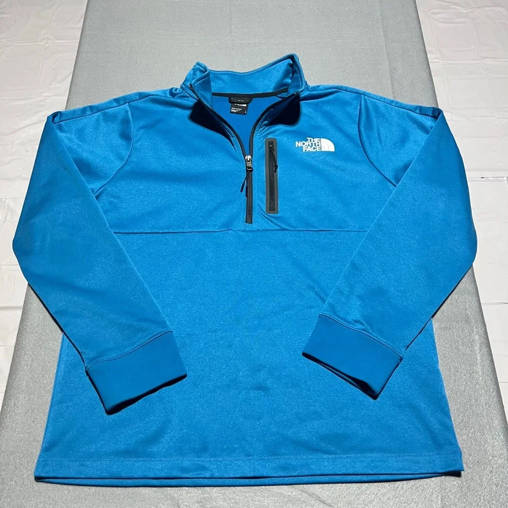 The North Face Mens Blue 1/4 Zip Pullover Fleece Jacket Large Chest Pocket